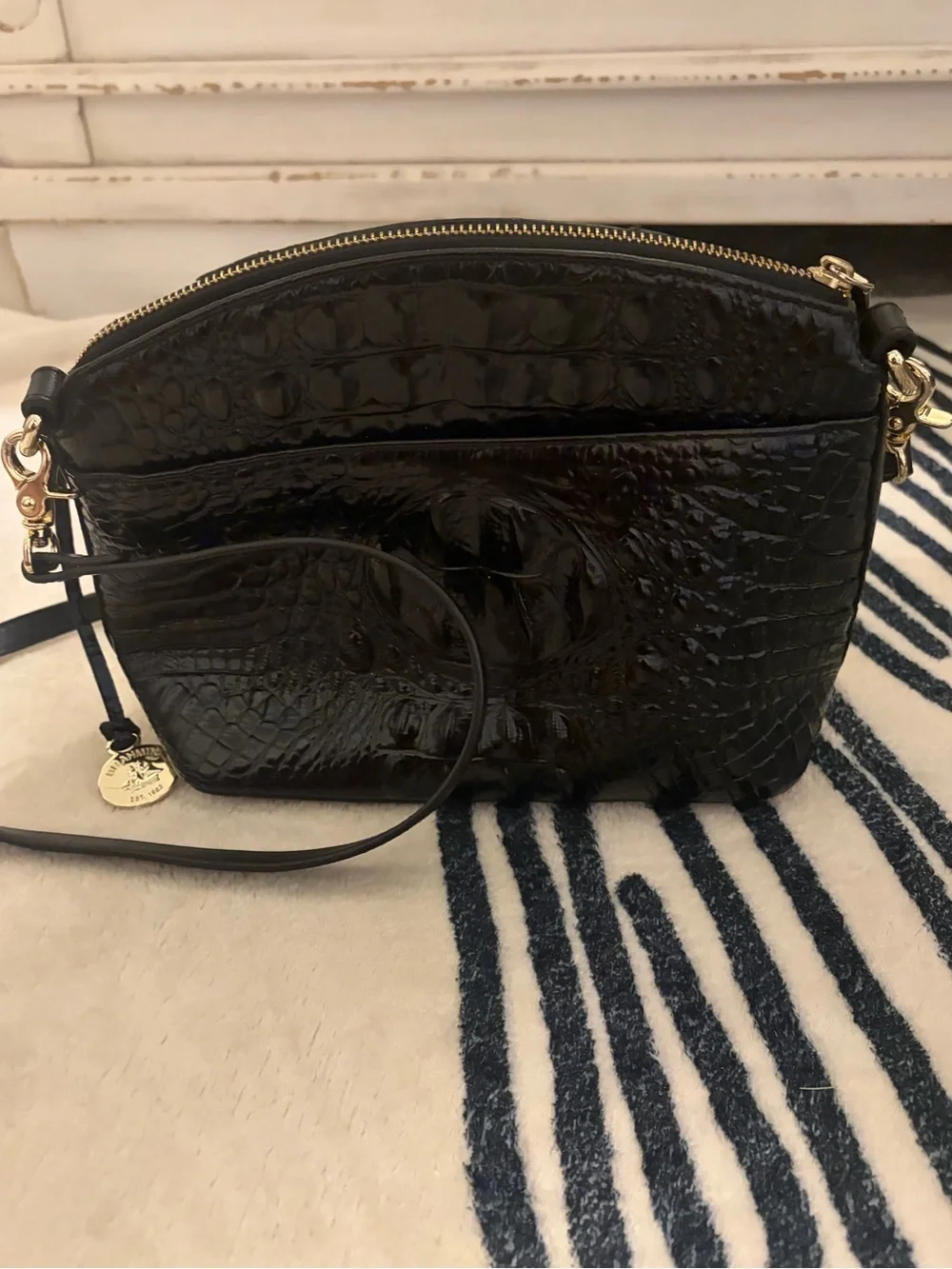 Brahmin Black and White Croc-Embossed Crossbody
